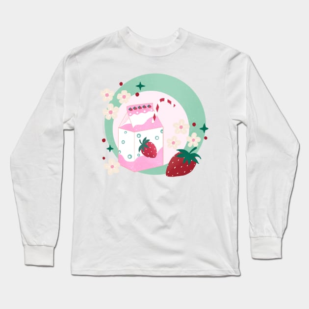 Strawberry milk badge Long Sleeve T-Shirt by Home Cyn Home 